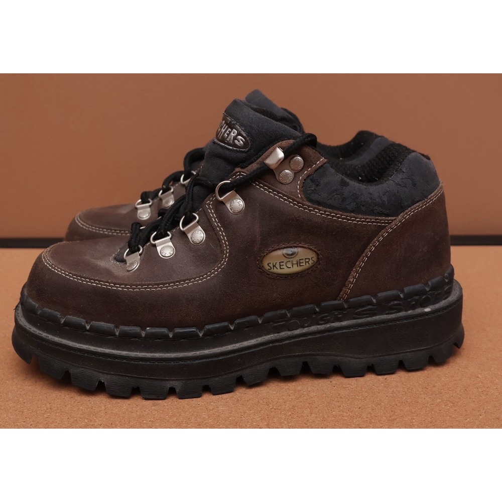 Vintage Y2K Skechers 7926 Womens 9 Brown Leather Platform Chunky Hiking Shoes